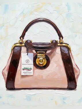 DAVINA FIRENZE ~ Pink and Brown Pebbled Leather Hand Bag w/Crossbody Strap